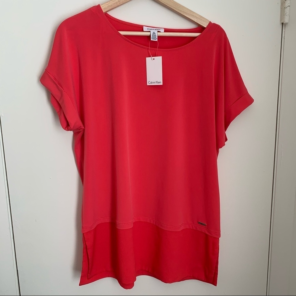 NWT Bright Pink Calvin Klein Boat-neck Blouse